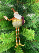 Weihnachtsmann Gabenträger mit langen Beinen 18cm silber-gold-kupfer mit Geschenk Anhänger Ornament Weihnachten Baumschmuck Figur Deko Hänger Christbaumschmuck