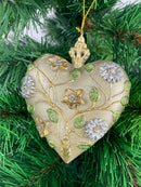 Hänger Christbaumschmuck Deko Herz breit silber-gold-blumig Weihnachten Handarbeit 10,5cm hoch