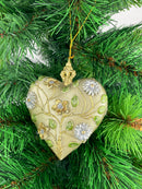 Hänger Christbaumschmuck Deko Herz breit silber-gold-blumig Weihnachten Handarbeit 10,5cm hoch