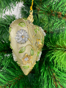 Hänger Christbaumschmuck Deko Herz breit silber-gold-blumig Weihnachten Handarbeit 10,5cm hoch