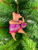 Christbaumschmuck Figur "Schwein" Hänger Weihnachten pink-gold 11 cm