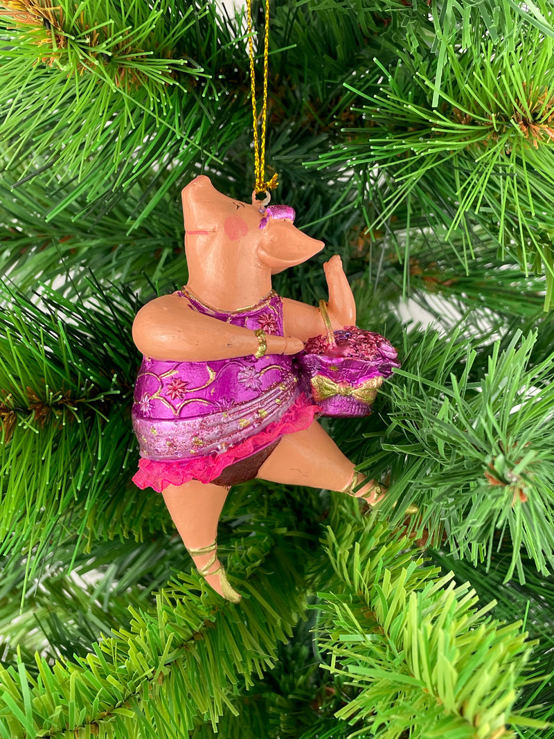 Christbaumschmuck Figur "Schwein" Hänger Weihnachten pink-gold 11 cm