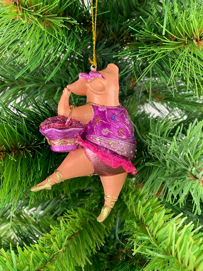 Christbaumschmuck Figur "Schwein" Hänger Weihnachten pink-gold 11 cm