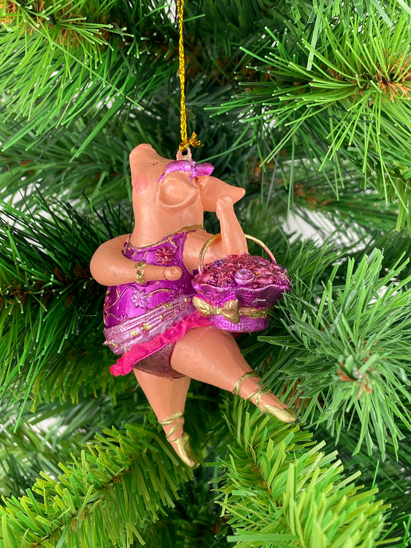 Christbaumschmuck Figur "Schwein" Hänger Weihnachten pink-gold 11 cm