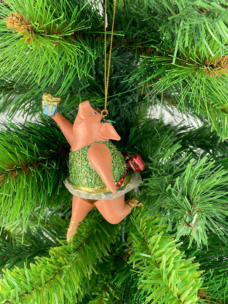 Christbaumschmuck Figur "Schwein" Hänger grün-gold Hänger 11 cm