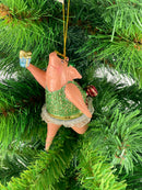 Christbaumschmuck Figur "Schwein" Hänger grün-gold Hänger 11 cm