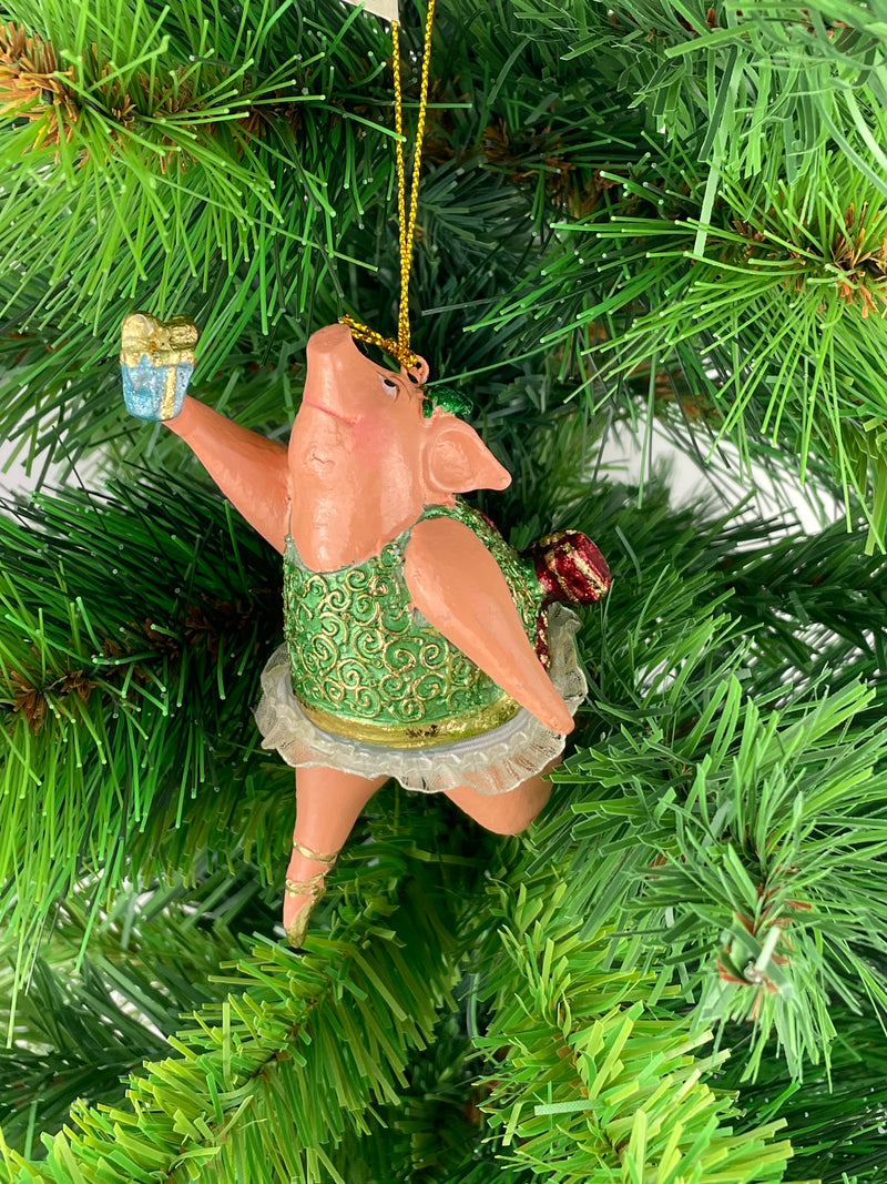 Christbaumschmuck Figur "Schwein" Hänger grün-gold Hänger 11 cm