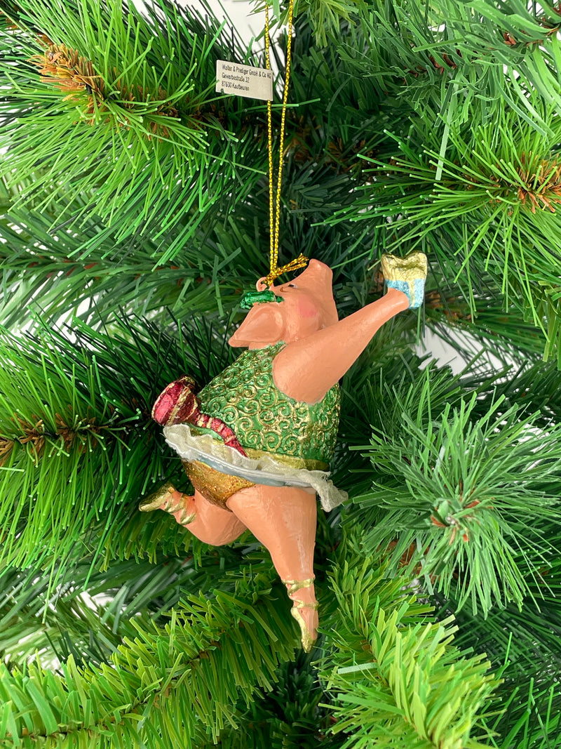 Christbaumschmuck Figur "Schwein" Hänger grün-gold Hänger 11 cm