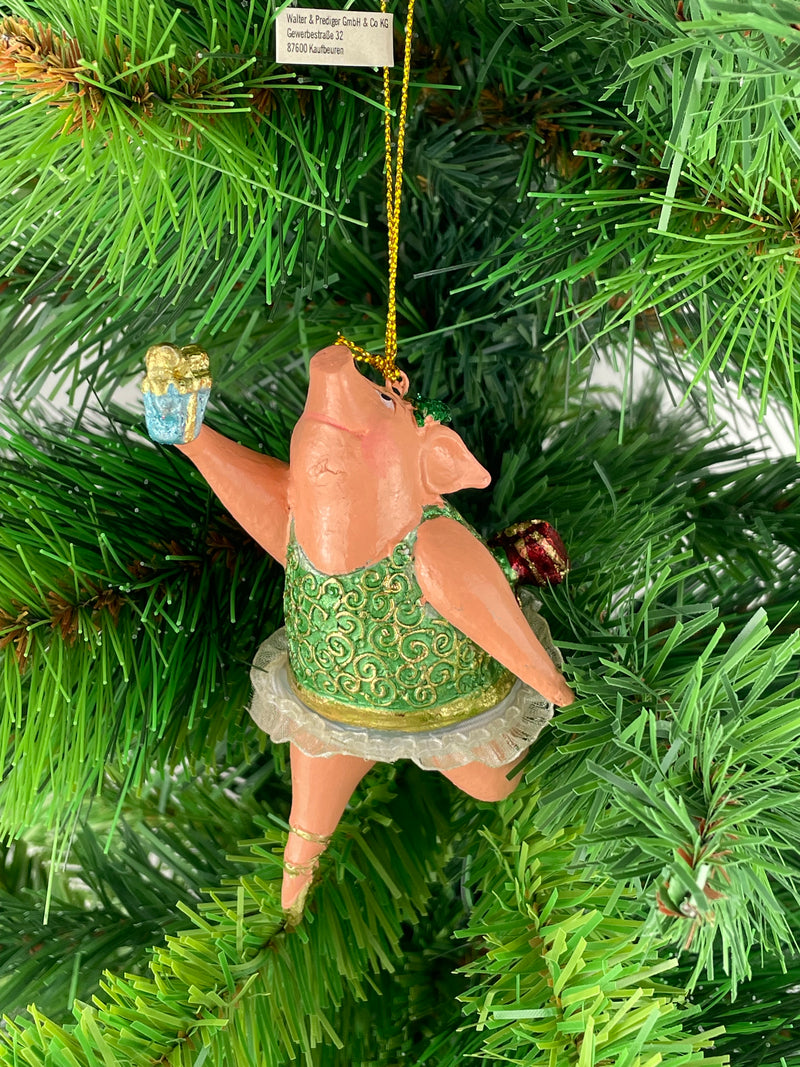 Christbaumschmuck Figur "Schwein" Hänger grün-gold Hänger 11 cm