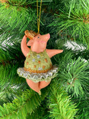 Christbaumschmuck Figur "Schwein" Hänger Weihnachten hellgrün-silber 11 cm