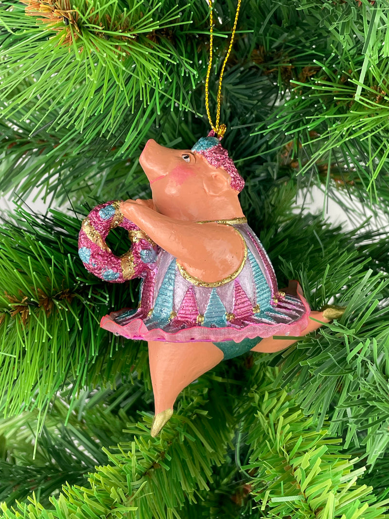 Christbaumschmuck Figur "Schwein" Hänger flieder-hellblau Weihnachten 11 cm
