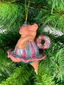 Christbaumschmuck Figur "Schwein" Hänger flieder-hellblau Weihnachten 11 cm