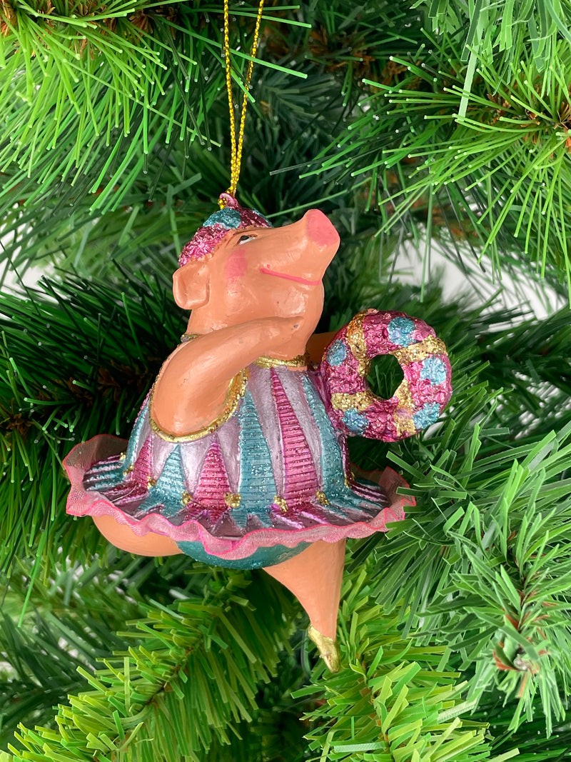 Christbaumschmuck Figur "Schwein" Hänger flieder-hellblau Weihnachten 11 cm