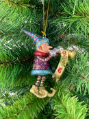 Kleiner Weihnachtsmann Elf Gabenträger Weihnachten Deko Hänger Christbaumschmuck 11,5 cm Lila-türkis-Gold mit Trompete