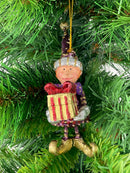 Kleiner Weihnachtsmann Elf Gabenträger Weihnachten Deko Hänger Christbaumschmuck 12 cm Lila-rot-Gold mit Geschenken