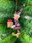 Kleiner Weihnachtsmann Elf Gabenträger Weihnachten Deko Hänger Christbaumschmuck 12 cm Lila-rot-Gold mit Geschenken