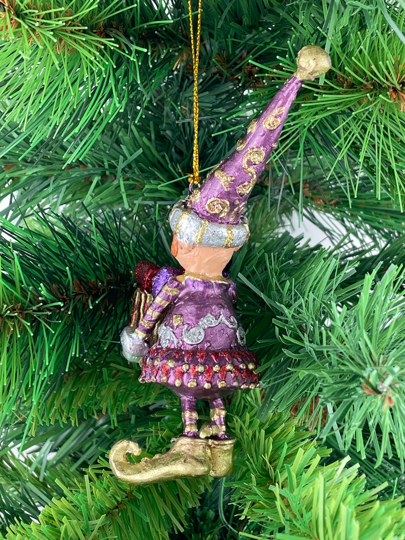 Kleiner Weihnachtsmann Elf Gabenträger Weihnachten Deko Hänger Christbaumschmuck 12 cm Lila-rot-Gold mit Geschenken