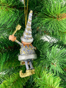 Kleiner Weihnachtsmann Elf  11 cm blau-Gold mit Pauke Gabenträger Weihnachten Deko Hänger Christbaumschmuck