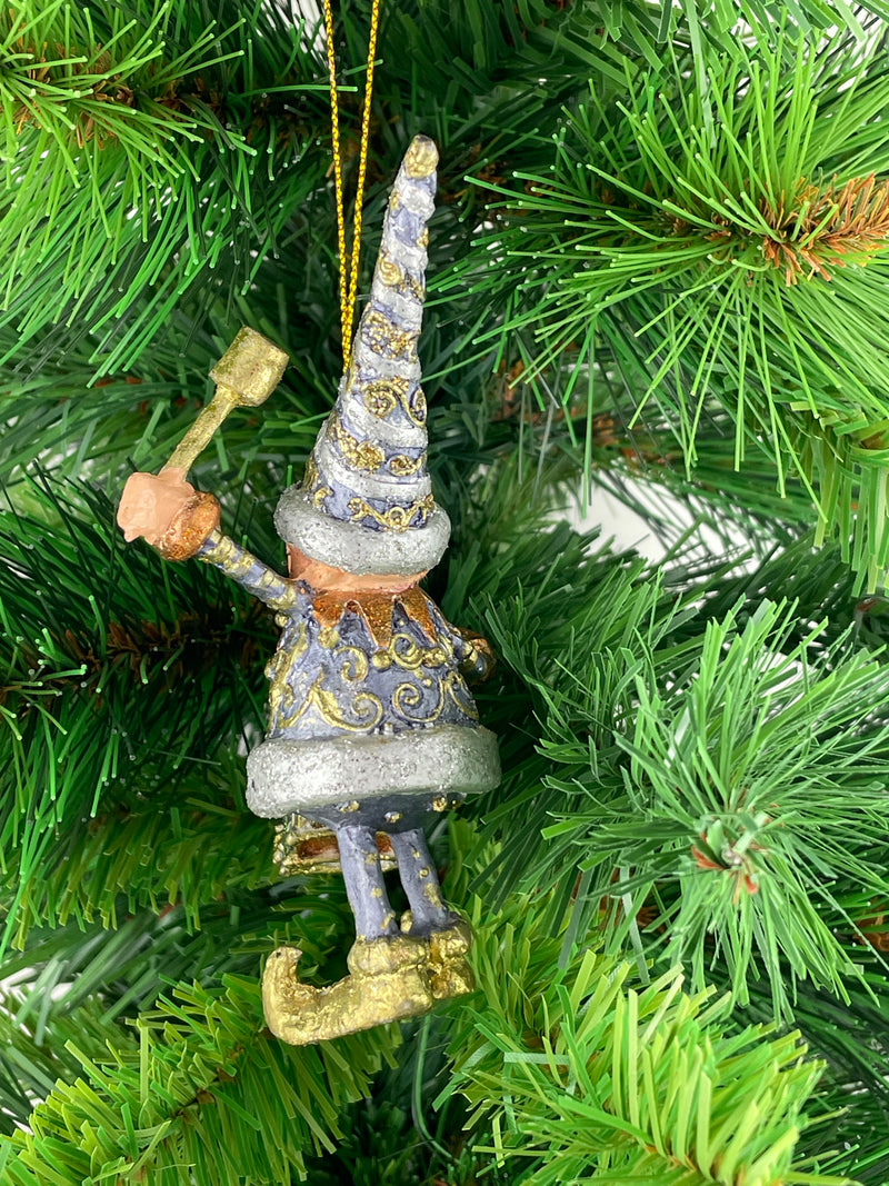 Kleiner Weihnachtsmann Elf  11 cm blau-Gold mit Pauke Gabenträger Weihnachten Deko Hänger Christbaumschmuck