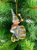 Kleiner Weihnachtsmann Elf  11 cm blau-Gold mit Pauke Gabenträger Weihnachten Deko Hänger Christbaumschmuck