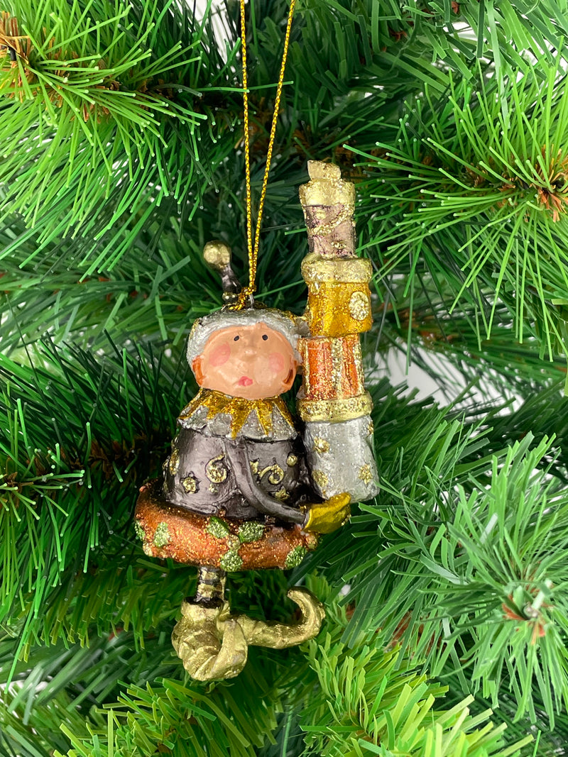 Kleiner Weihnachtsmann Elf Gabenträger Weihnachten Deko Anhänger Christbaumschmuck 11 cm braun-kupfer-gold mit Geschenken
