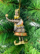 Kleiner Weihnachtsmann Elf Gabenträger Weihnachten Deko Anhänger Christbaumschmuck 11 cm braun-kupfer-gold mit Geschenken