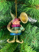 Kleiner Weihnachtsmann Elf Gabenträger Weihnachten Deko Hänger Christbaumschmuck 10,5 cm grün-Gold mit Tuba