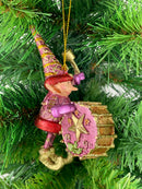 Kleiner Weihnachtsmann Elf Gabenträger Weihnachten Deko Hänger Christbaumschmuck 11 cm pink-Gold mit Pauke
