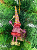 Kleiner Weihnachtsmann Elf Gabenträger Weihnachten Deko Hänger Christbaumschmuck 11 cm pink-Gold mit Pauke