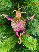 Christbaumschmuck Figur Harlekin Hofnarr Dick Deko Hänger  pink flieder gold 13cm hoch