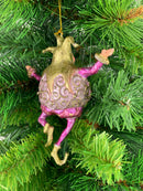 Christbaumschmuck Figur Harlekin Hofnarr Dick Deko Hänger  pink flieder gold 13cm hoch