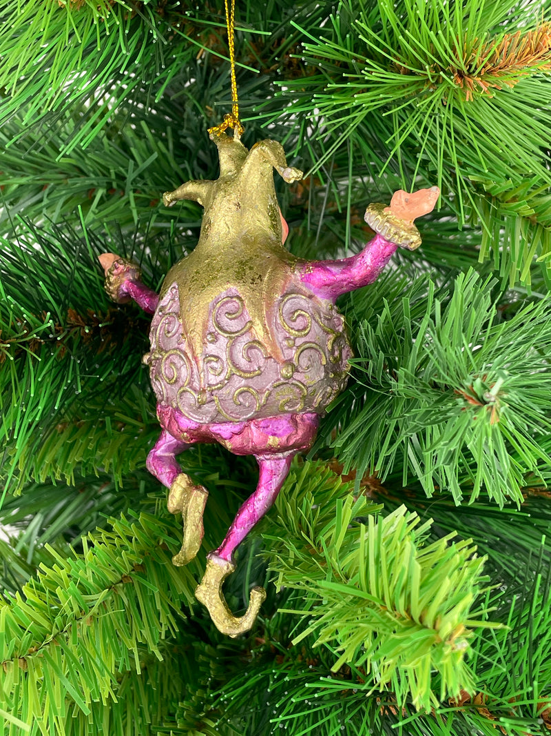 Christbaumschmuck Figur Harlekin Hofnarr Dick Deko Hänger  pink flieder gold 13cm hoch