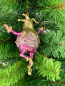 Christbaumschmuck Figur Harlekin Hofnarr Dick Deko Hänger  pink flieder gold 13cm hoch