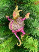 Christbaumschmuck Figur Harlekin Hofnarr Dick Deko Hänger  pink flieder gold 13cm hoch