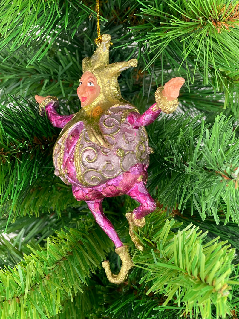 Christbaumschmuck Figur Harlekin Hofnarr Dick Deko Hänger  pink flieder gold 13cm hoch