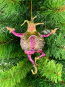 Christbaumschmuck Figur Harlekin Hofnarr Dick Deko Hänger  pink flieder gold 13cm hoch