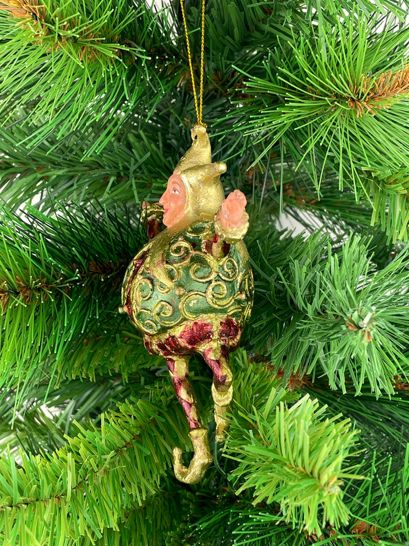 Christbaumschmuck Figur Harlekin Hofnarr Deko Hänger grün rot gold 13cm hoch