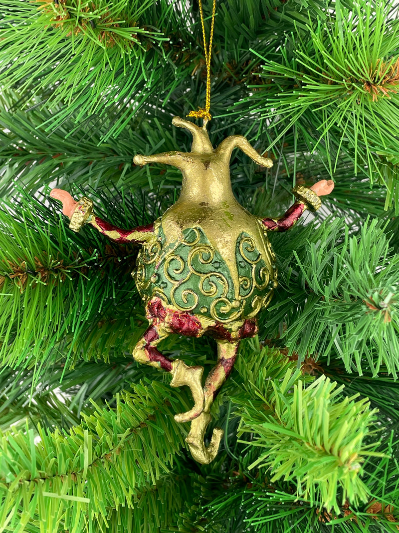 Christbaumschmuck Figur Harlekin Hofnarr Deko Hänger grün rot gold 13cm hoch