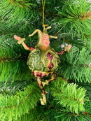 Christbaumschmuck Figur Harlekin Hofnarr Deko Hänger grün rot gold 13cm hoch