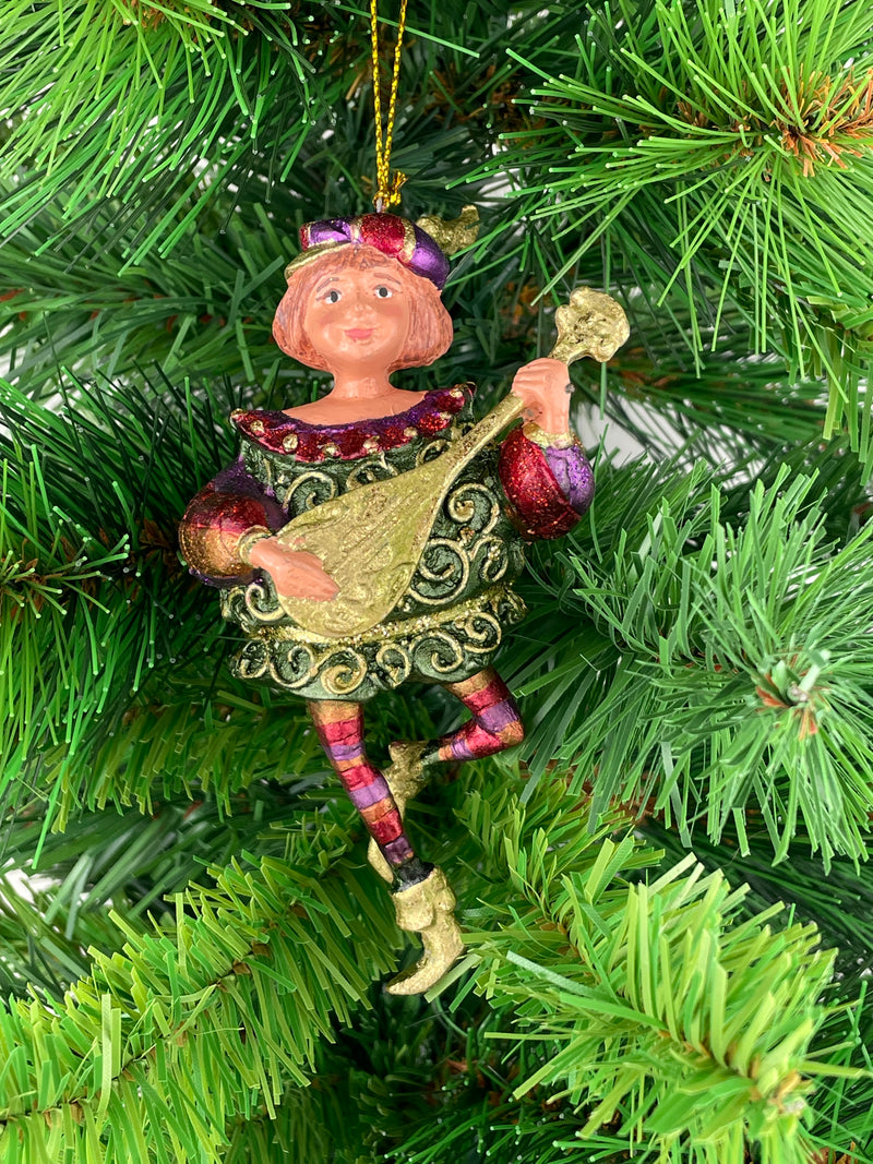 Christbaumschmuck Musiker mit Mandoline Deko Anzug mit Verzierungen grün rot lila gold 13cm