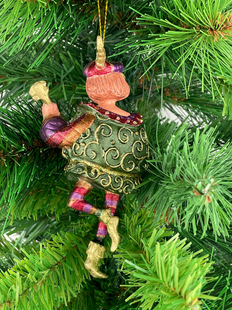 Christbaumschmuck Musiker mit Mandoline Deko Anzug mit Verzierungen grün rot lila gold 13cm