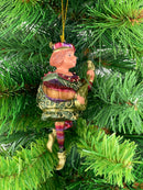 Christbaumschmuck Musiker mit Mandoline Deko Anzug mit Verzierungen grün rot lila gold 13cm