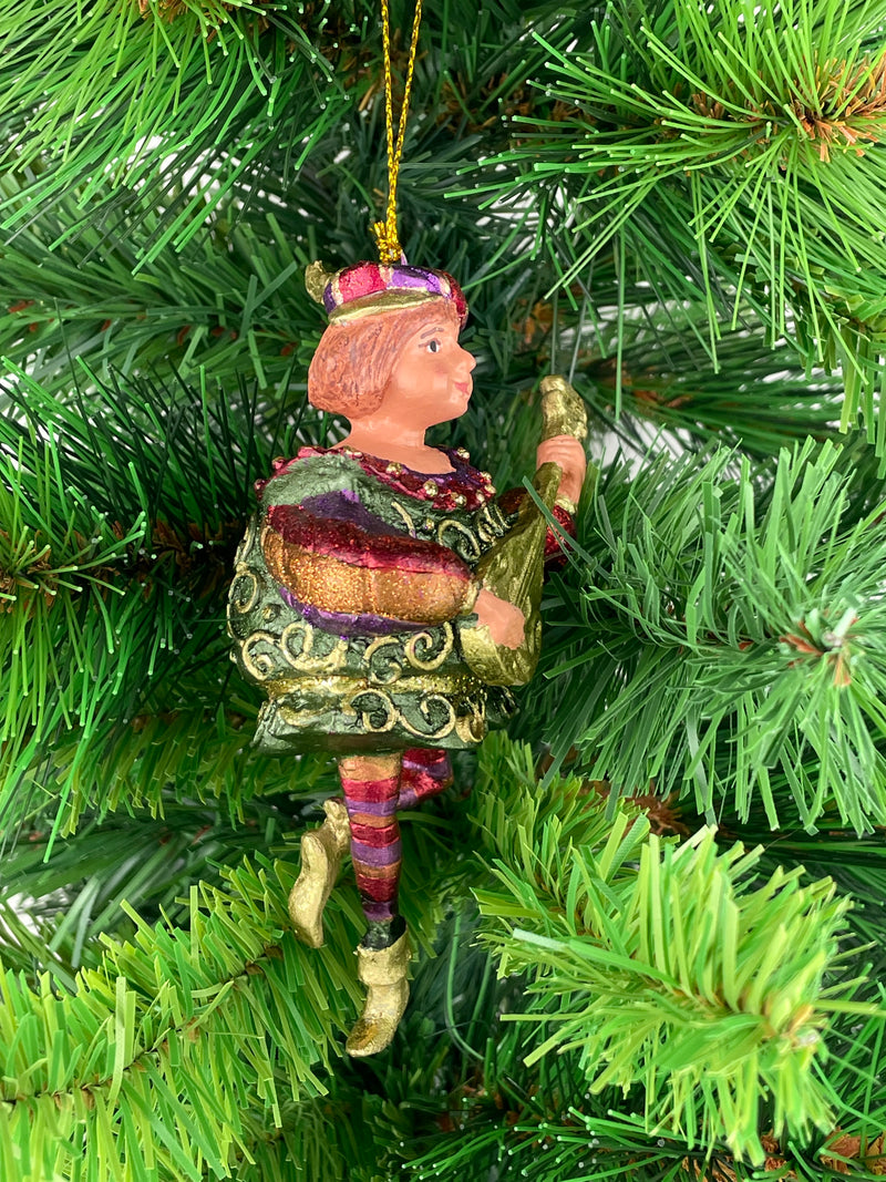 Christbaumschmuck Musiker mit Mandoline Deko Anzug mit Verzierungen grün rot lila gold 13cm