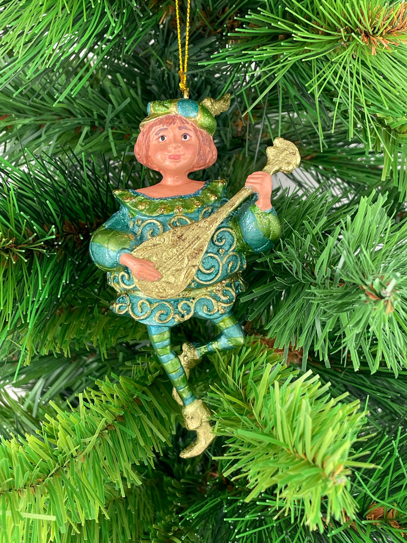 Christbaumschmuck Musiker mit Mandoline Deko mit Verzierungen grün gold 13cm