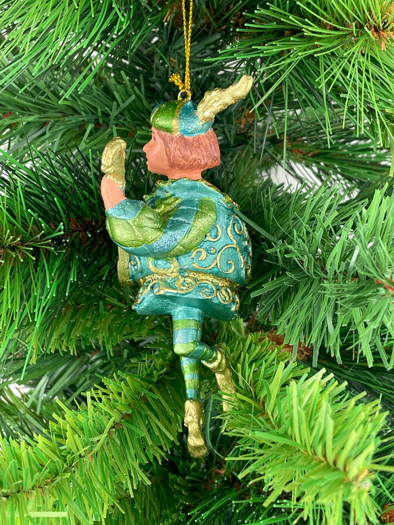 Christbaumschmuck Musiker mit Mandoline Deko mit Verzierungen grün gold 13cm
