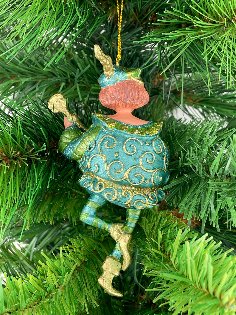 Christbaumschmuck Musiker mit Mandoline Deko mit Verzierungen grün gold 13cm