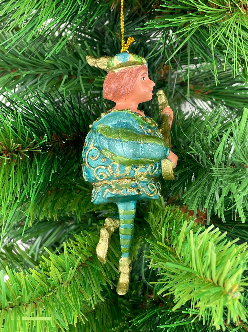 Christbaumschmuck Musiker mit Mandoline Deko mit Verzierungen grün gold 13cm