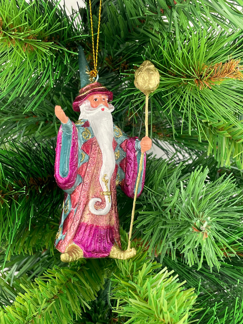 Zauberer Hexer Weihnachten Baumschmuck Figur Deko Hänger Christbaumschmuck 12 cm türkis-pink