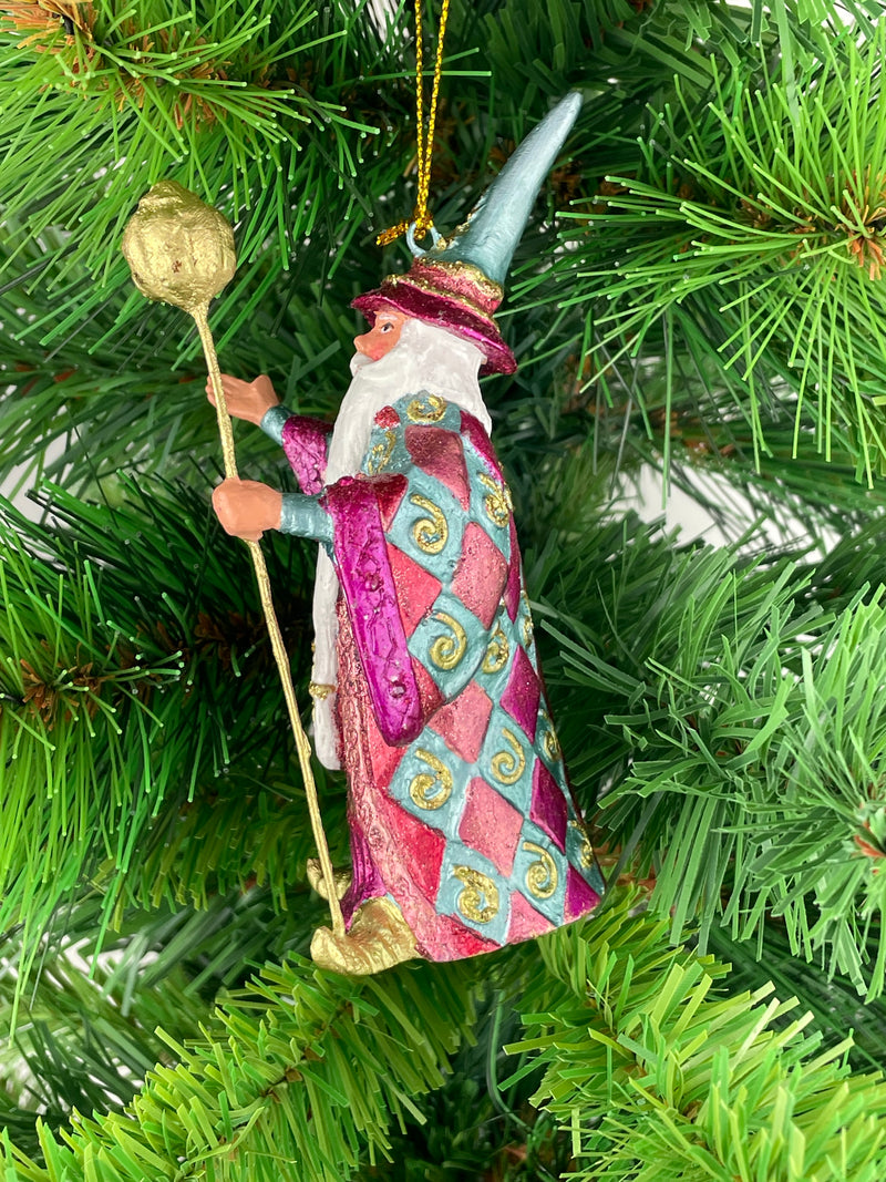 Zauberer Hexer Weihnachten Baumschmuck Figur Deko Hänger Christbaumschmuck 12 cm türkis-pink