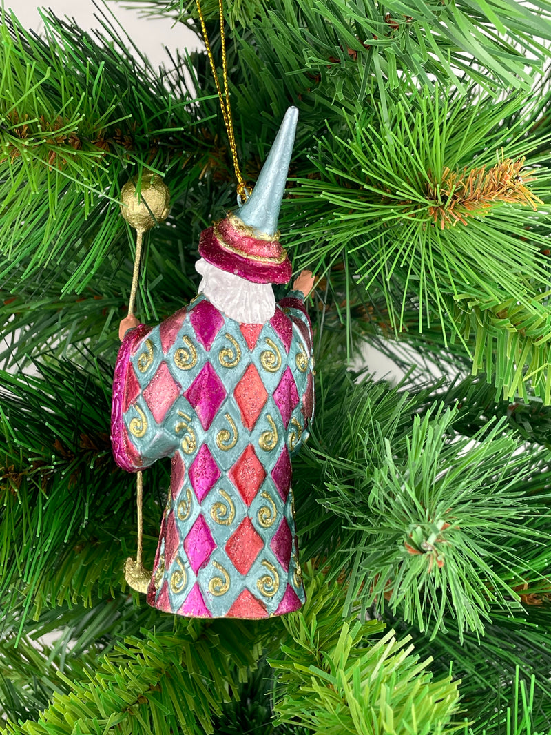 Zauberer Hexer Weihnachten Baumschmuck Figur Deko Hänger Christbaumschmuck 12 cm türkis-pink